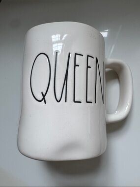 Rae Dunn White Mug with Black "QUEEN" Lettering